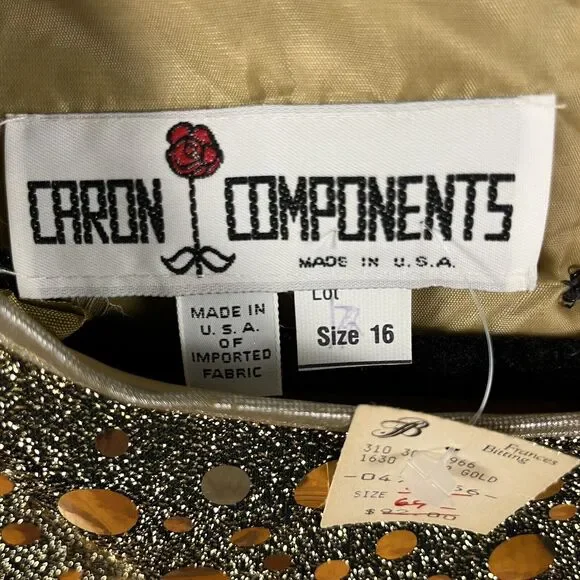 NOS Gold Sparkly Top Vtg Size 16 USA Glam Party Semi Sheer Caron Disco Rave New - Picture 4 of 17